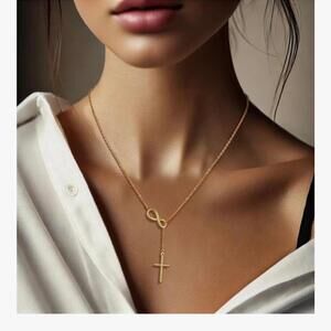 Gold Toned Metal Cross Infinity Necklace Women's Jewelry